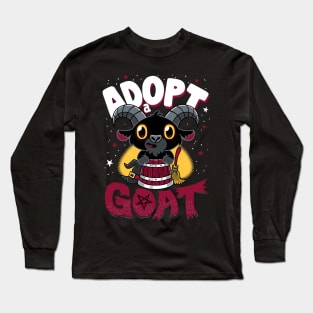 Adopt a Goat - Creepy Cute Cartoon Black Phillip - Kawaii Witchcore Long Sleeve T-Shirt